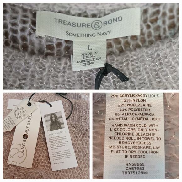 Treasure & Bond x Something Navy SZ L Wool Alpaca Blend Sweater Lilac Blush NWT - Picture 5 of 6